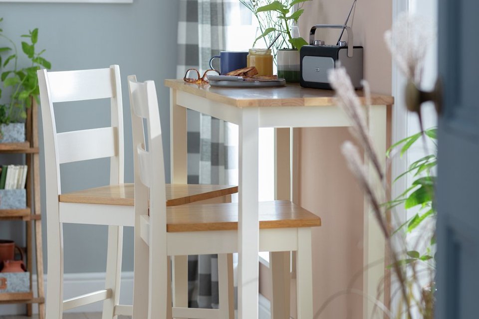 Habitat Chicago bar table and 2 stools.