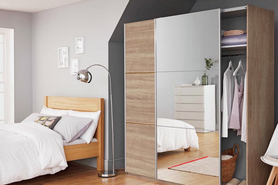 A Habitat large mirror sliding wardrobe.