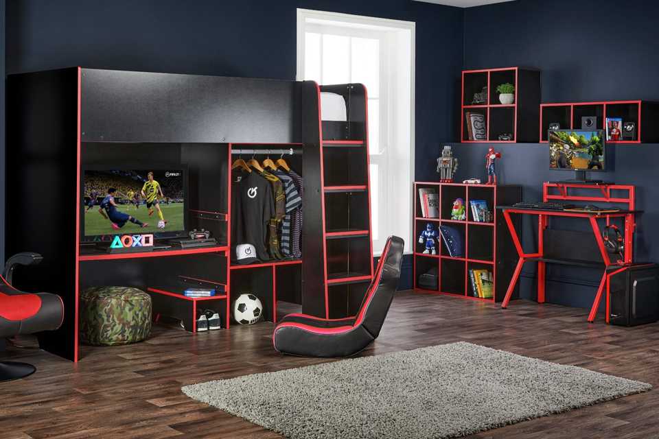 Virtuoso Elmer High sleeper bed in black and red. 