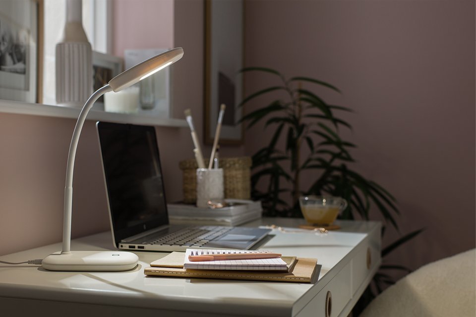 White soft touch desk lamp.