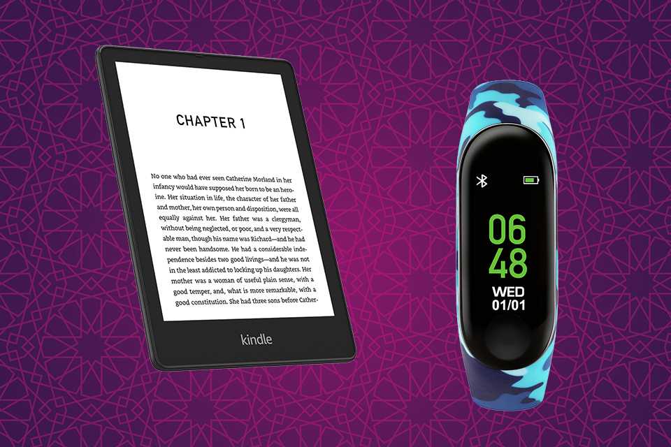 Tikkers Series 1 Kids Smart Fitness Tracker Blue Camouflage + Amazon Kindle Paperwhite Signature Ed 32GB Wi-Fi E-Reader.