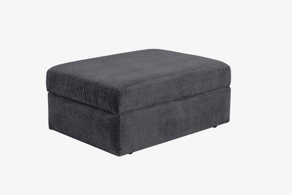 Eton fabric Sofas and footstool in Grey, and Charcoal.