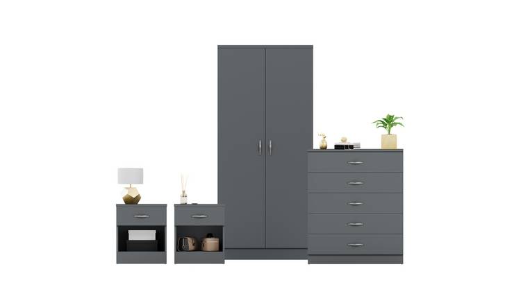 Vida Designs Riano Bedroom Set (Bedsides, 5 Drawer Chest, 2 Door Wardrobe - Grey
