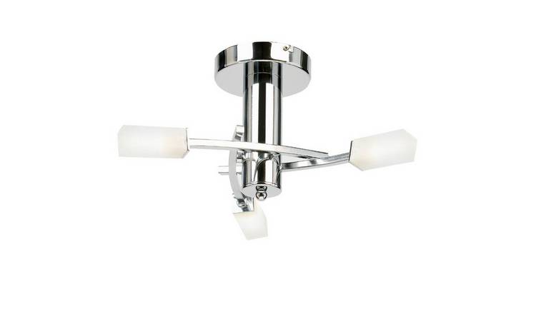 Loops Direct 40cm Diameter Steel and Glass Semi Flush Ceiling Light - Chrome