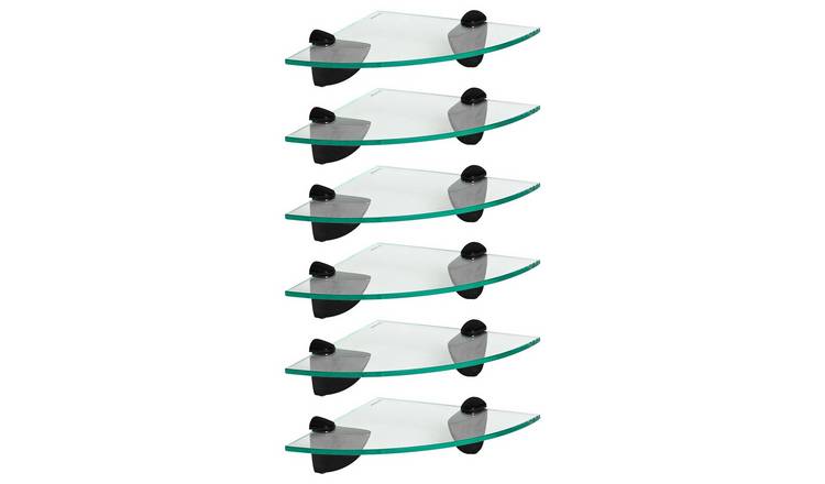 Harbour Housewares Floating Glass Bathroom Corner Shelves - 6xBlack - 20 x 20cm