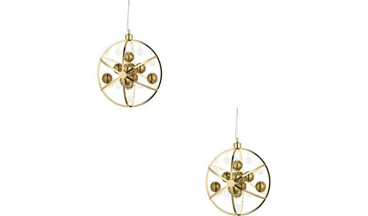 Loops Direct Set of 2 Hanging Ceiling Pendant Light - Gold Effect Plate