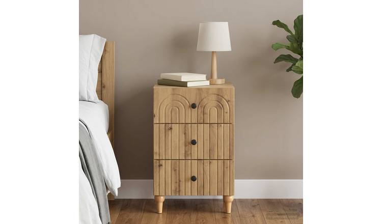 Walplus 3 Drawer Bedside Cabinet Rubber Wood - Oak - 43 x 41 x 66.5 cm