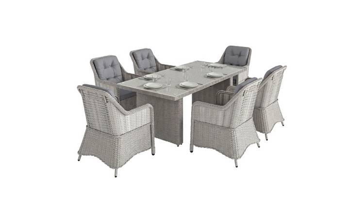 Outsunny 6 Seater PE RattanDining Set Luxury Round - Grey