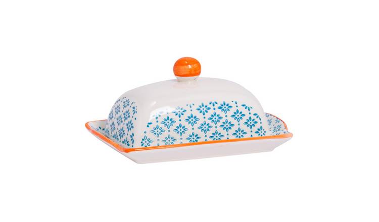 Nicola Spring Hand-Printed Butter Dish - Blue