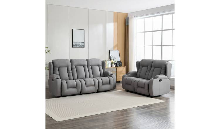 Furniture Online Caesar Manual Recliner Fabric 2+3 Seater Sofa Set - Grey