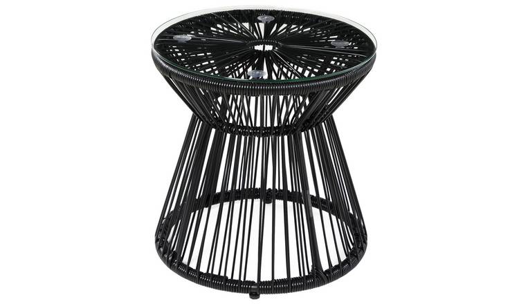 Outsunny Round Rattan Tempered Glass Coffee Table - Black