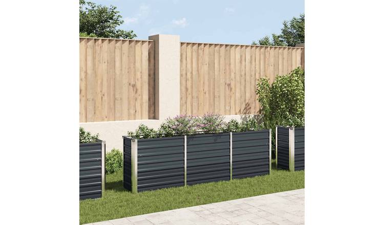 Walplus Galvanised Steel Raised Garden Bed - Anthracite - 240 x 40 x 77 cm