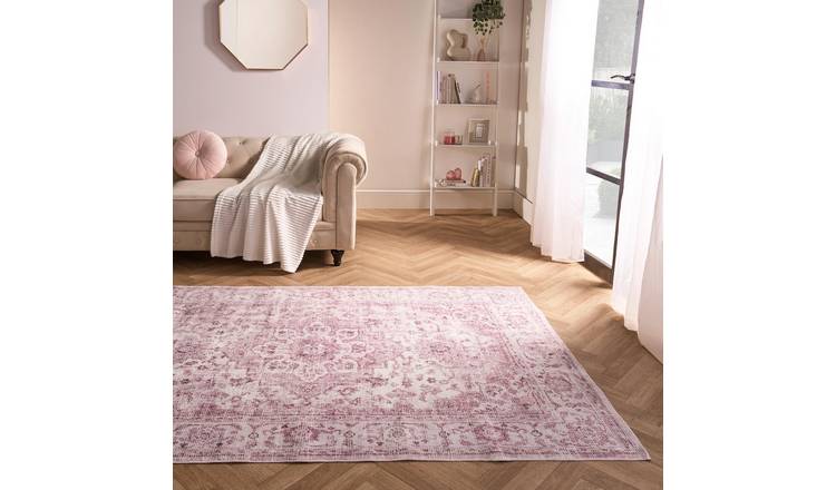 OHS Vintage Printed Washable Rug - 80 x 150cm - Blush