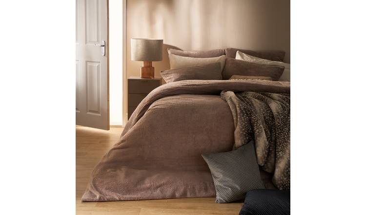 OHS Thermal Soft Teddy Fleece Duvet Cover Bedding Set Natural - Double