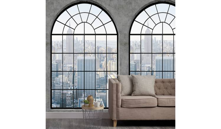 Grandeco City Window 3 Lane Repeatable Textured Wallpaper Mural  - Grey