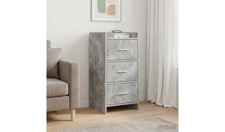 Walplus 3 Drawer Rectangular Sideboard - Concrete Grey - 40 x 36 x 80 cm