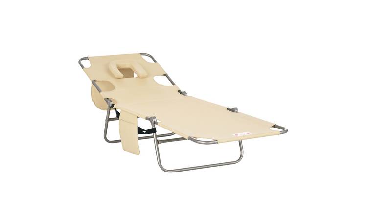 Outsunny Foldable Garden Sun Lounger with Reading Hole - Beige