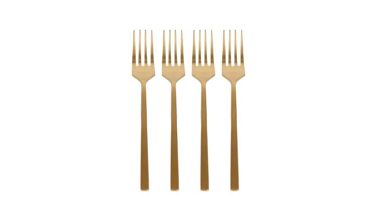 Argon Tableware Stainless Steel Cake Forks - Gold - Pack of 4