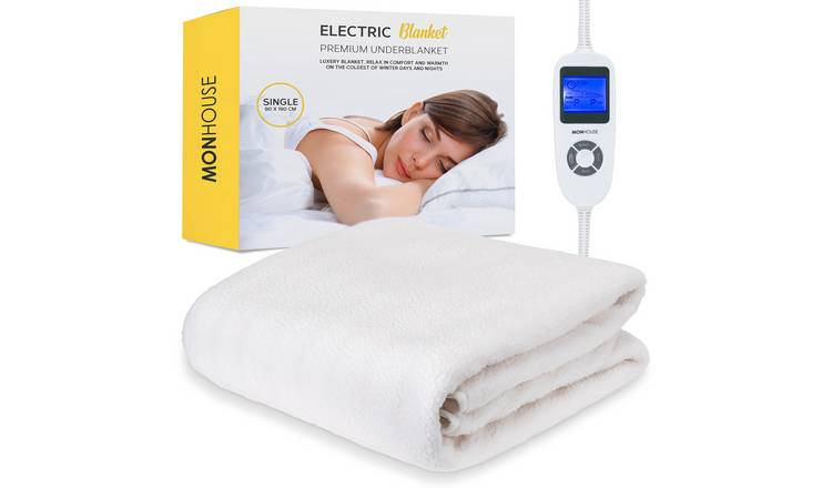 MONHOUSE Single Fleece Electric Heated Under Blanket 9 Heat Settings - White