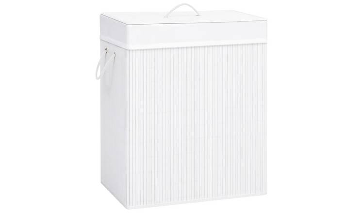 Walplus 83L Bamboo Laundry Basket - White - 43.5 x 33.5 x 65.5 cm