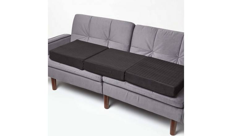 Homescapes Faux Suede Orthopaedic Foam 3 Seater Sofa Booster Cushion - Black