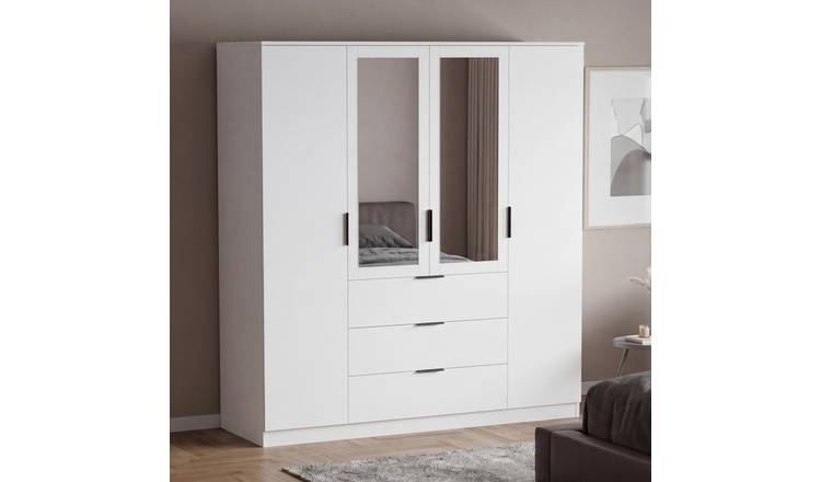 Vida Designs Trega 4 Door 3 Drawer Mirrored Wardrobe - White