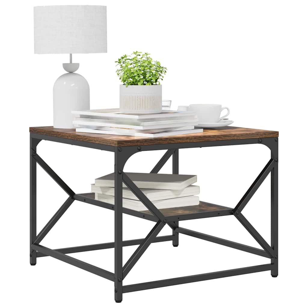 Walplus Engineered Wood and Steel Coffee Table - Smoked Oak - 51 x 50 x 40 cm - Image 2