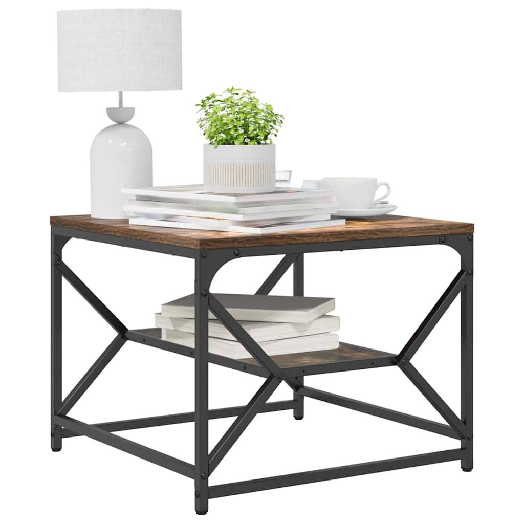 Walplus Engineered Wood and Steel Coffee Table - Smoked Oak - 51 x 50 x 40 cm - Image 2