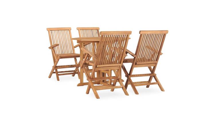 Walplus 5 Piece Teak Wood Folding Outdoor Dining Set - Brown - 90 x 90 x 75 cm