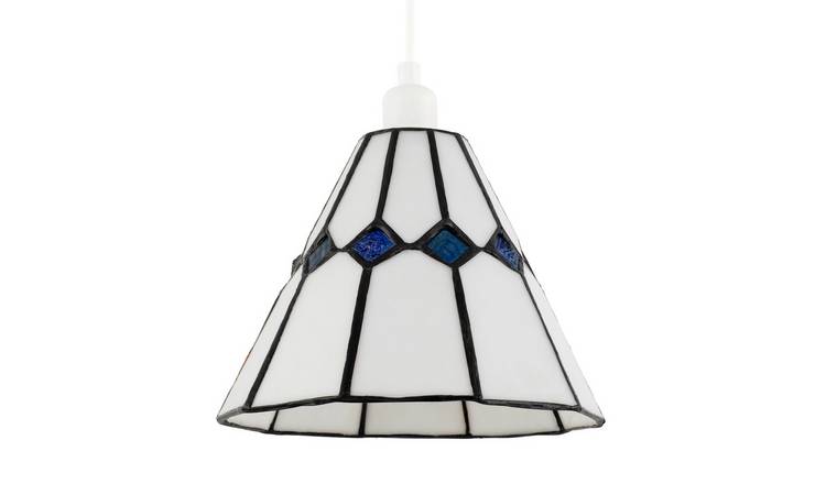 Happy Homewares Midnight Blue White Glass Tiffany Pendant Shade - 15cm
