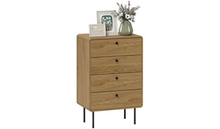 HOMCOM Modern Steel 4 Drawer Chest - Oak
