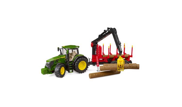 Bruder John Deere 7R 350 with Forestry Trailer and Trunks - Green/Red