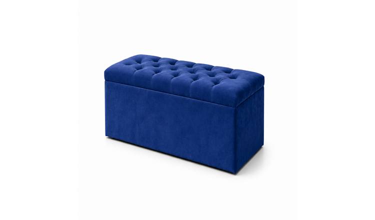 Comfy Deluxe Chesterfield Plush Velvet Storage Ottoman – Blue