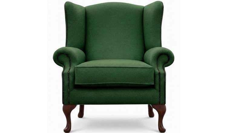 Somnior Darcy Sherpa Fabric Wing Accent Chair with Studs - Emerald Green