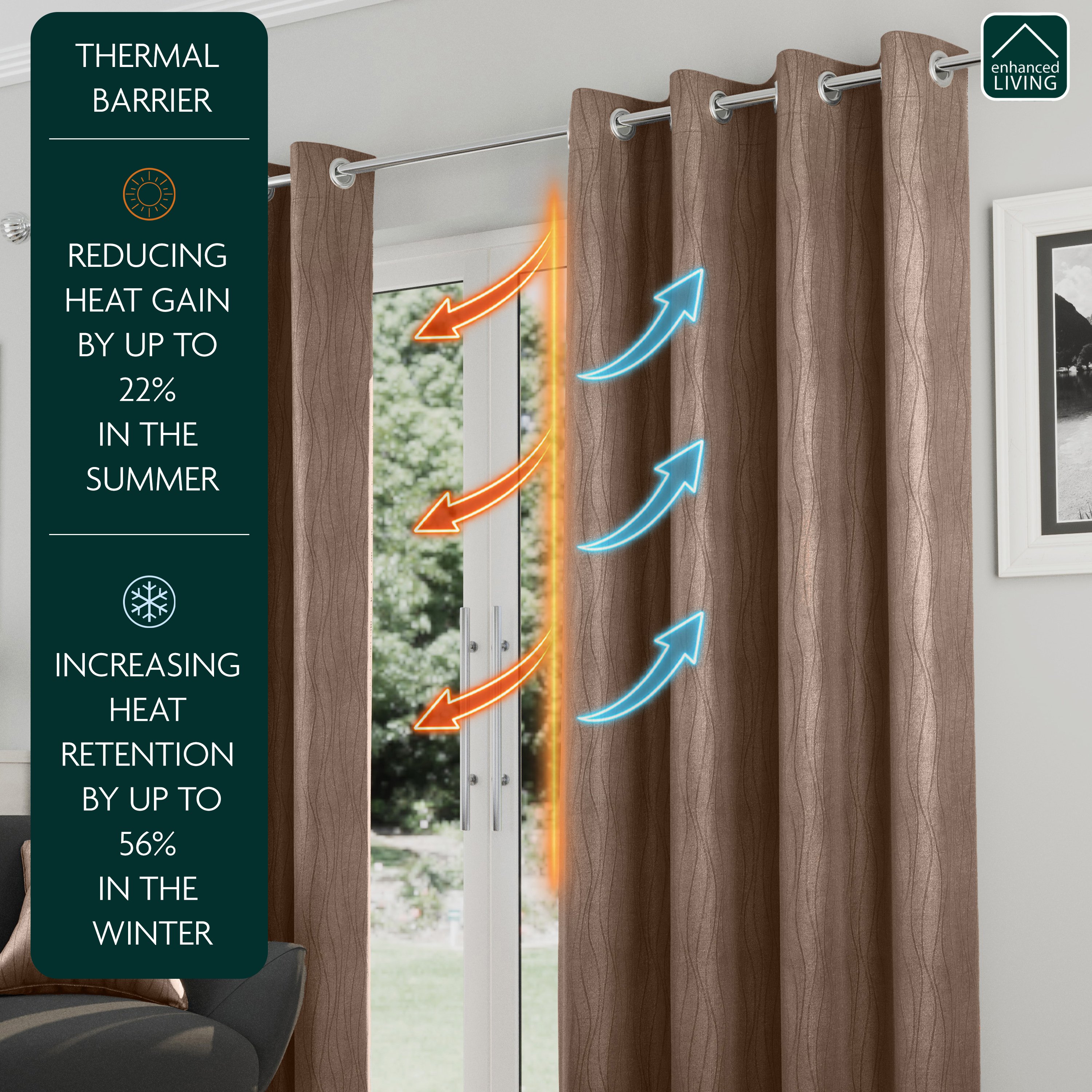 Enhanced Living Goodwood Eyelet Thermal Curtains - 168 x 183cm - Bronze - Image 2