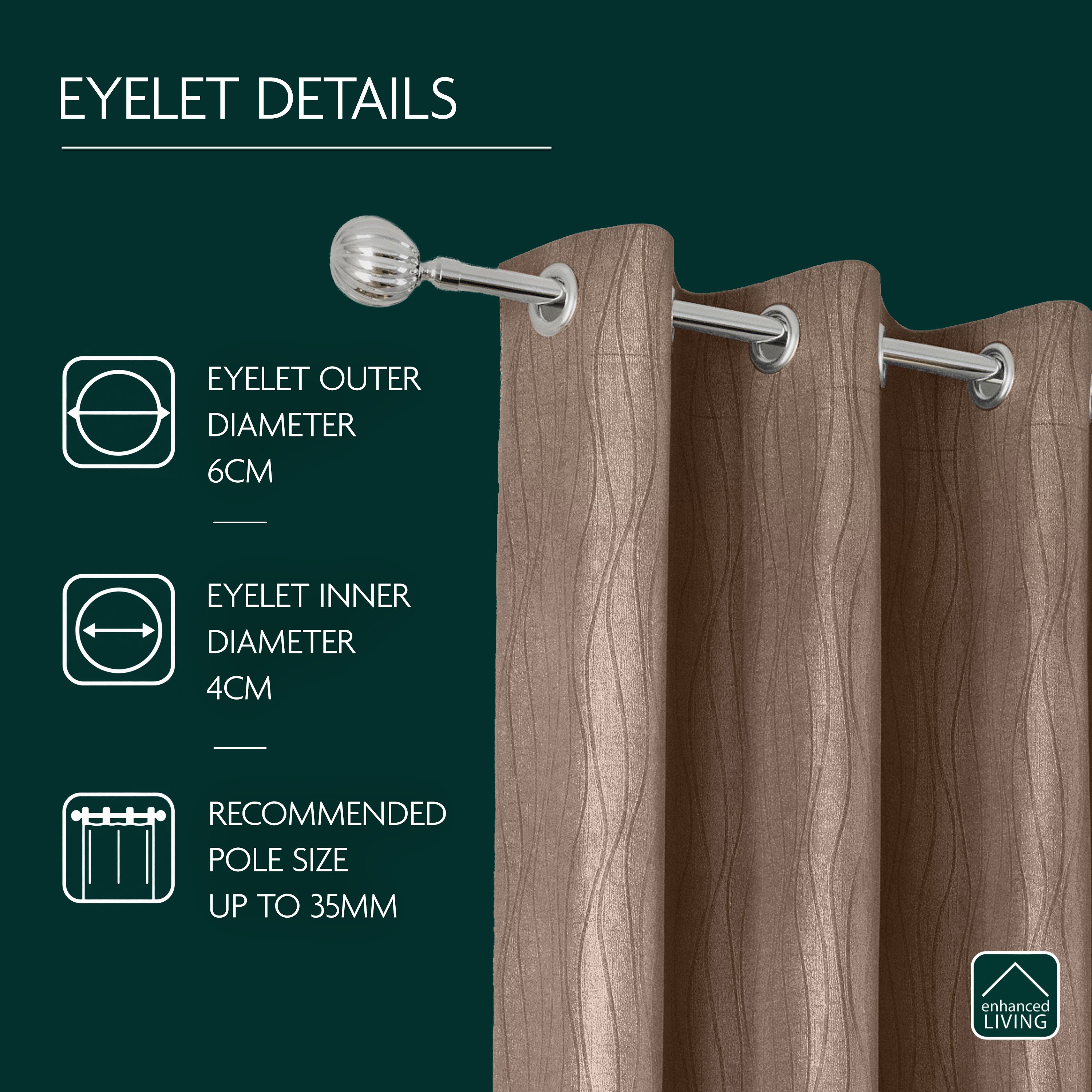 Enhanced Living Goodwood Eyelet Thermal Curtains - 168 x 183cm - Bronze - Image 3