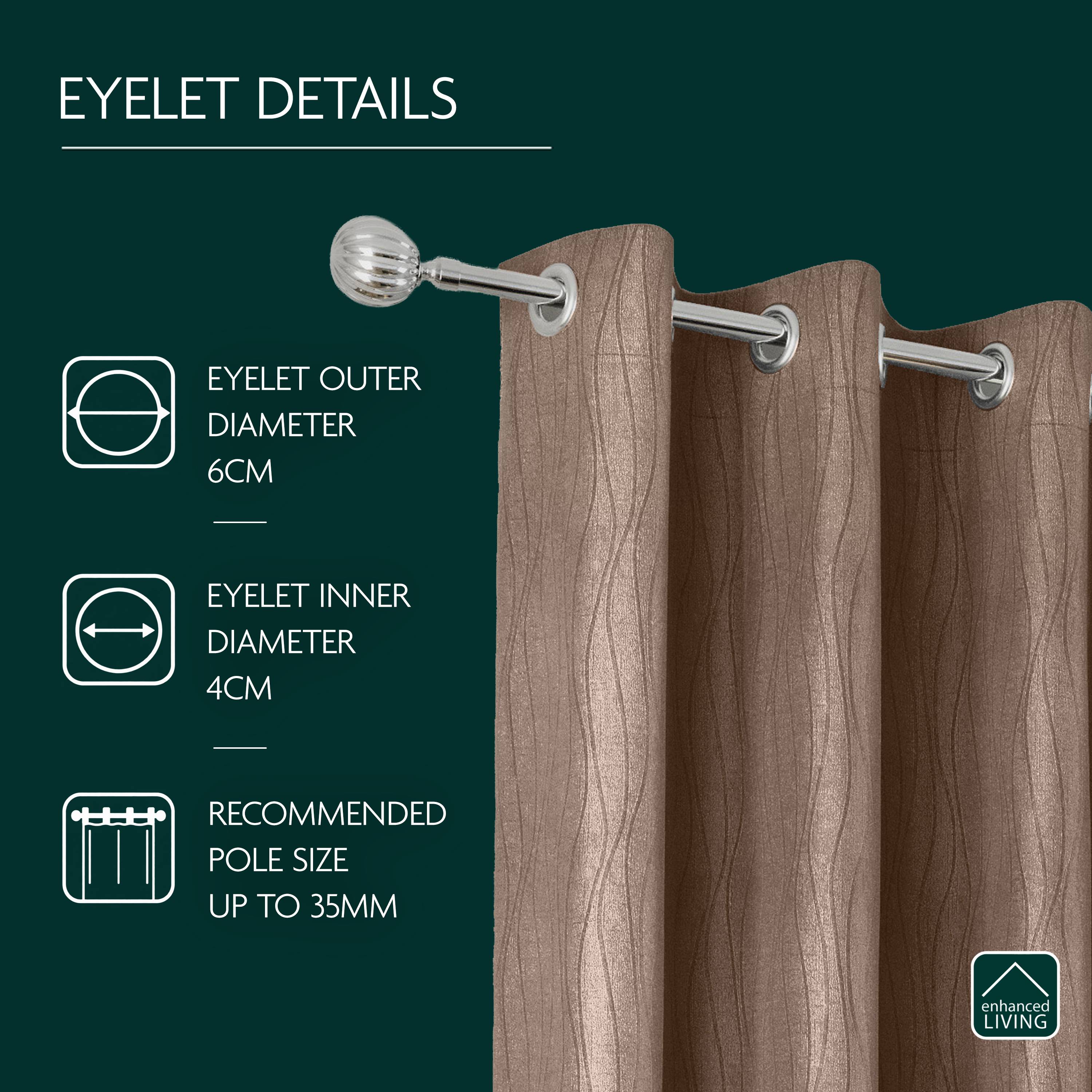 Enhanced Living Goodwood Eyelet Thermal Curtains - 168 x 183cm - Bronze - Image 3