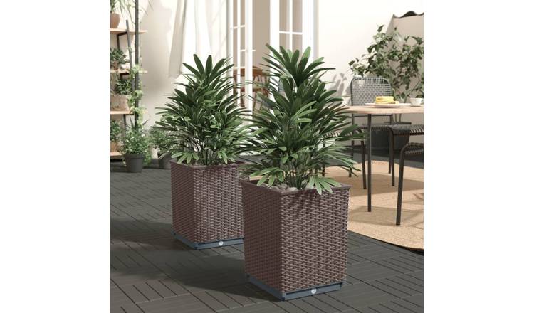 Walplus Pack of 2 Polypropylene Garden Planter - Brown - 30 x 30 x 37 cm