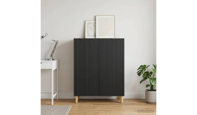Walplus 2 Door Rectangular Engineered Wood Sideboard - Black - 66 x 34.5 x 90 cm