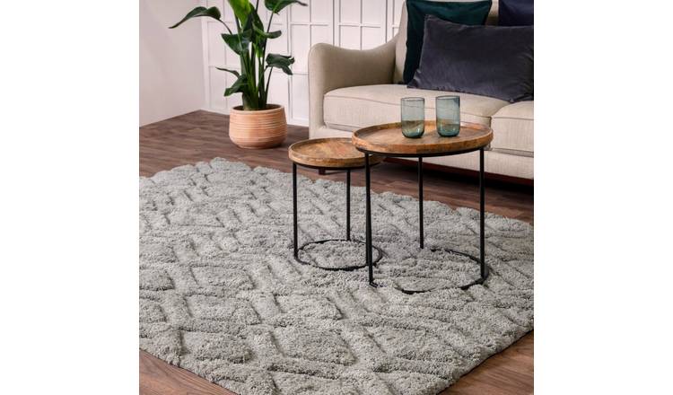Mega Flooring Silver Shaggy Geometric Rug - 120 x 170cm