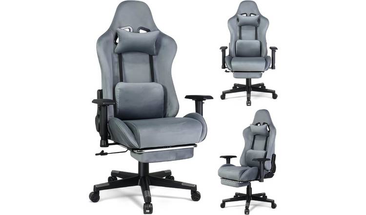 Home Treats Suede Gaming Chair With Footrest - Grey