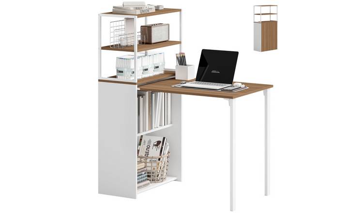 HOMCOM 4 Tier Folding Space-Saving Computer Desk - Natural