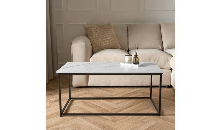 OHS Manhattan Rectangle Coffee Table - White Marble