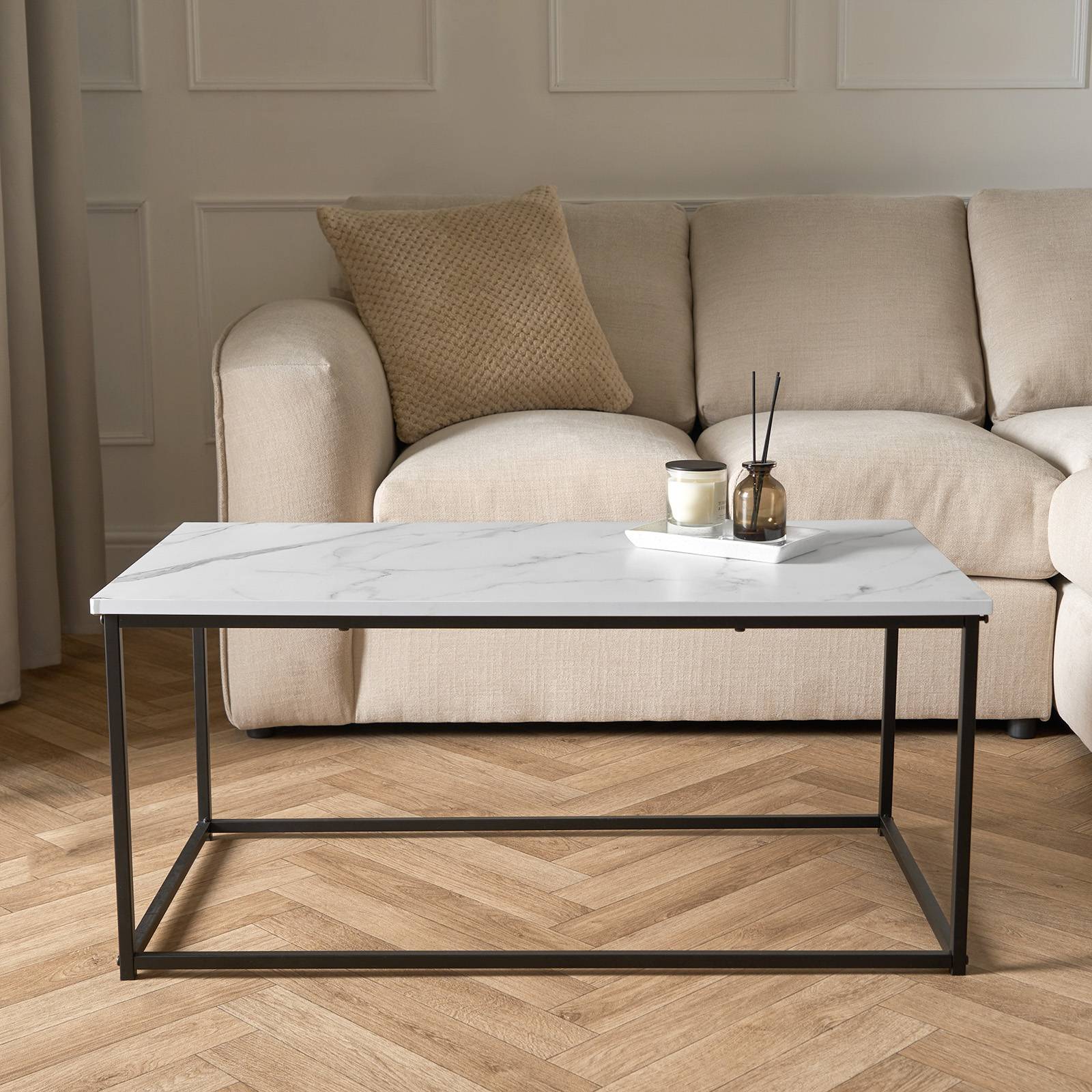 OHS Manhattan Rectangle Coffee Table - White Marble - Image 1