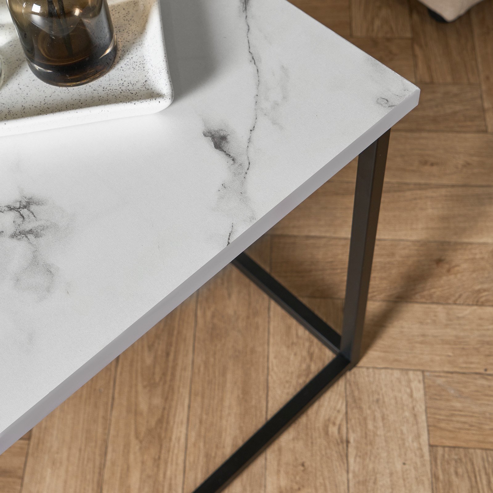 OHS Manhattan Rectangle Coffee Table - White Marble - Image 2