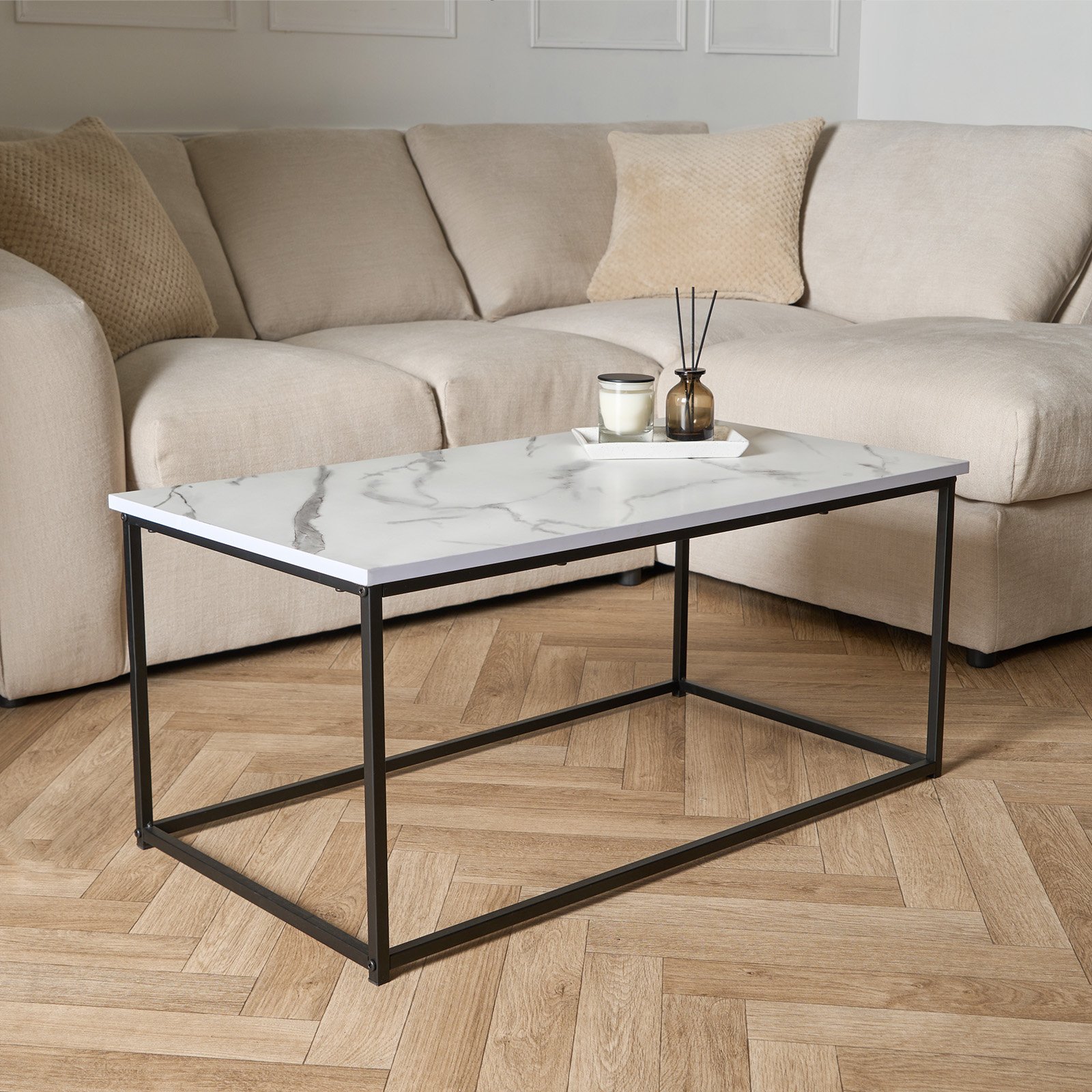 OHS Manhattan Rectangle Coffee Table - White Marble - Image 3