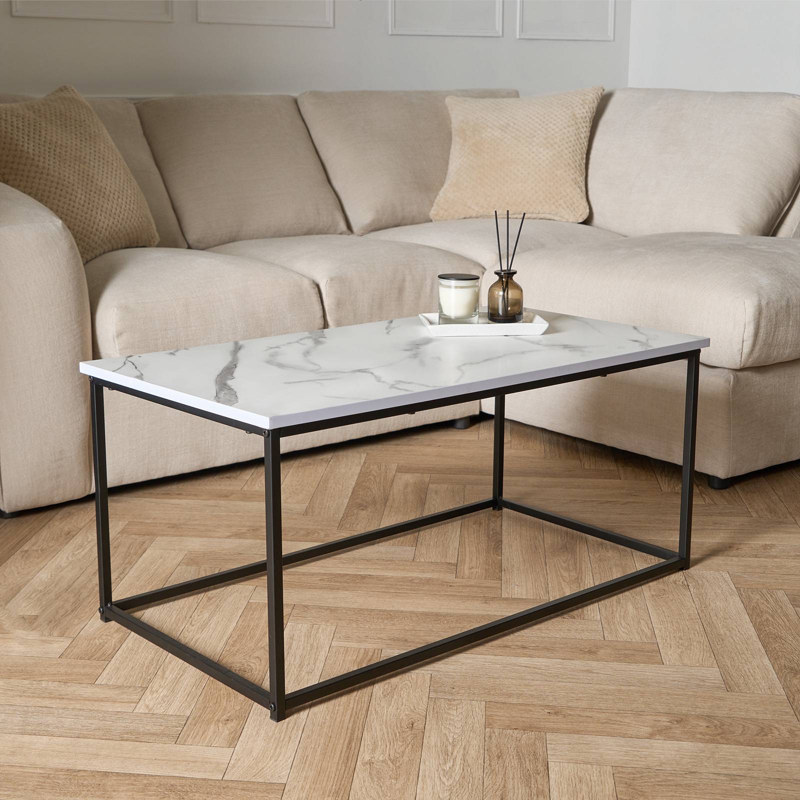 OHS Manhattan Rectangle Coffee Table - White Marble - Image 3