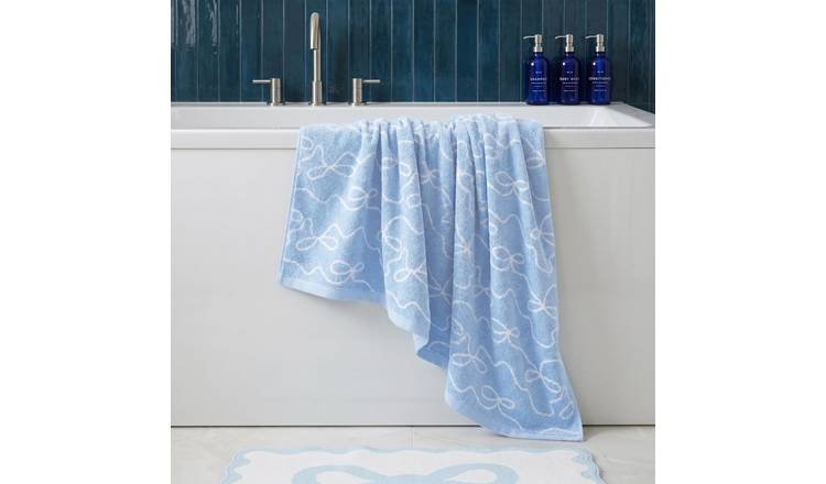 OHS Bows Pure Cotton Bath Towel  - 70 x 115cm - Blue