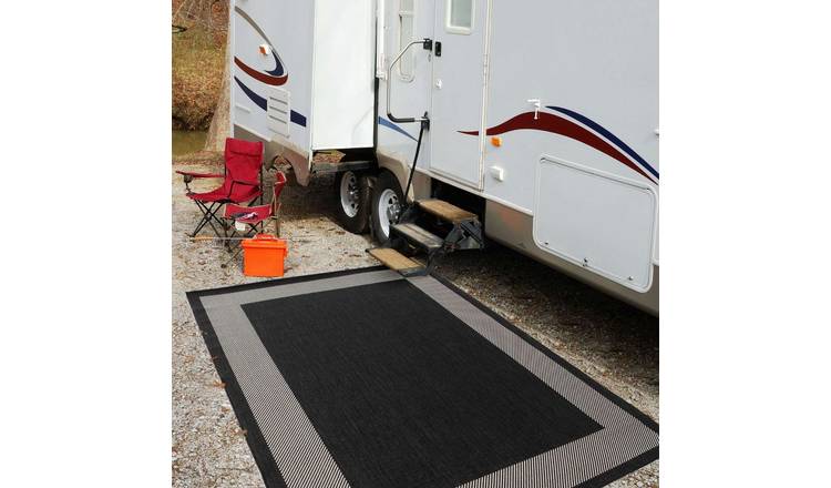 The Rugs Black Ecology Outdoor Indoor Bordered Patio Rug - 240 x 340cm