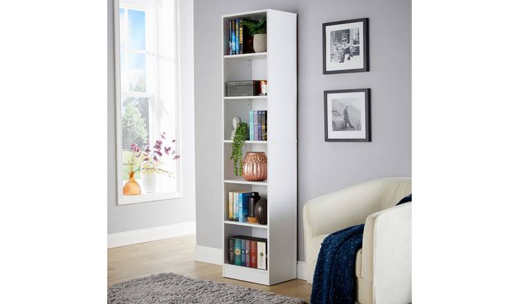 Home Source Clara Narrow 6 Shelf Bookcase - White